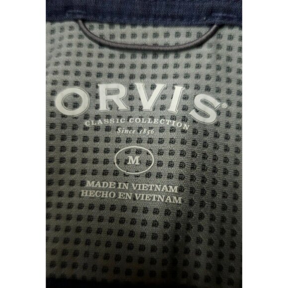 Orvis Classic Collection Mens Medium Dark Blue Short Sleeve Logo Button Up Shirt - Picture 11 of 12